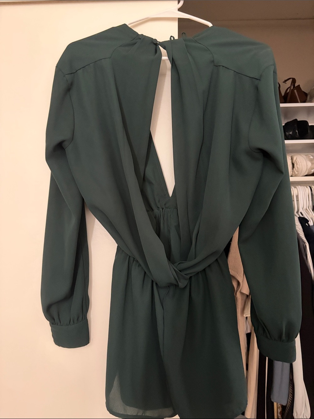 superdown Forest Green Long-Sleeve Open Back Mini Romper
